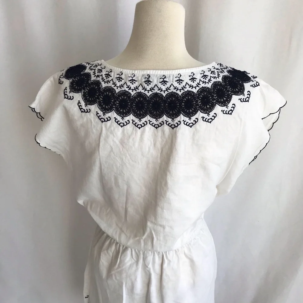 J.Crew Linen Embroidered Scalloped hem Dress EUC 0